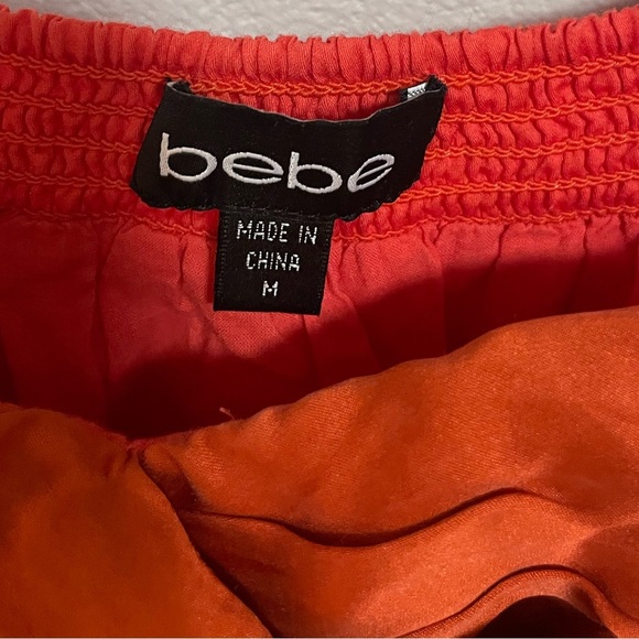 Bebe Silk Embroidered Orange Tie Back Blouse Size Medium - Picture 3 of 4